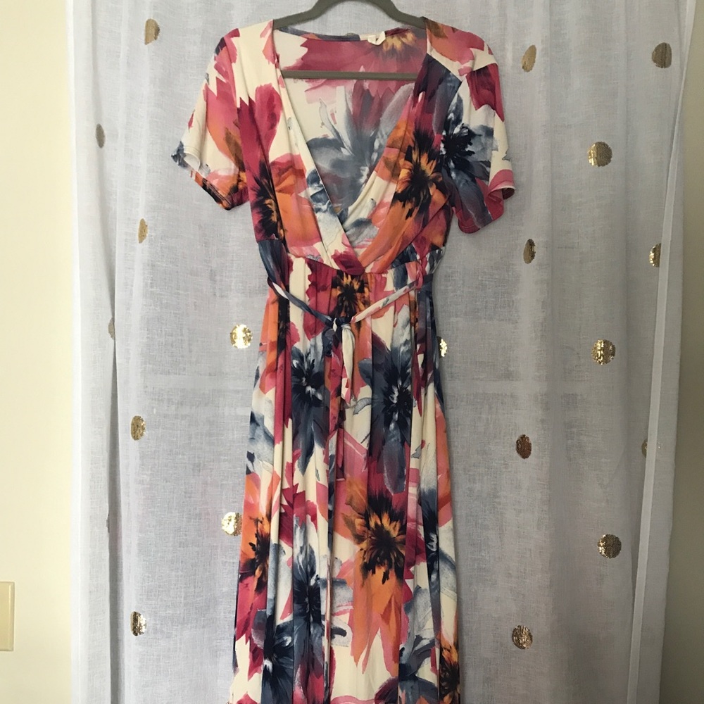 Multi-Color Floral Hi Low Maternity/Nursing Dress